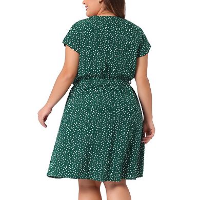 Women's Plus Size Tie Waist Bold Prints Floral Short Sleeve Midi Dress