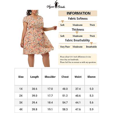 Women's Plus Size Tie Waist Bold Prints Floral Short Sleeve Midi Dress