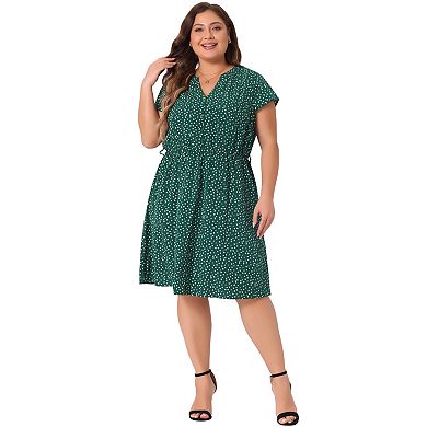 Women's Plus Size Tie Waist Bold Prints Floral Short Sleeve Midi Dress