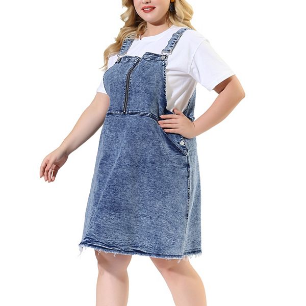 Women's Plus A Line Denim Overall Dress Midi Skirt