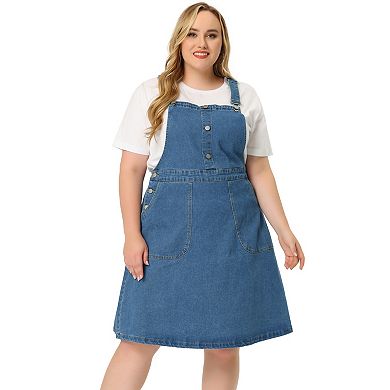 Women's Plus Size Overall Dresses Button Up Adjustable Strap Denim Dress