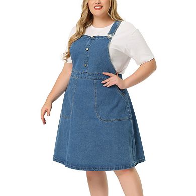 Women's Plus Size Overall Dresses Button Up Adjustable Strap Denim Dress