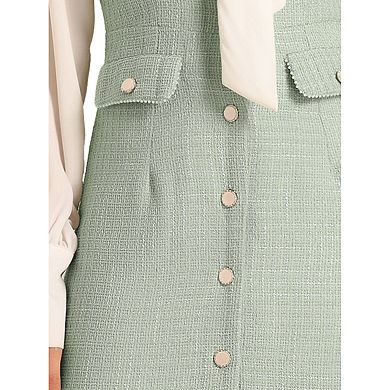 Women's Plaid Tweed V Neck Sleeveless Single Breasted Pockets Dress