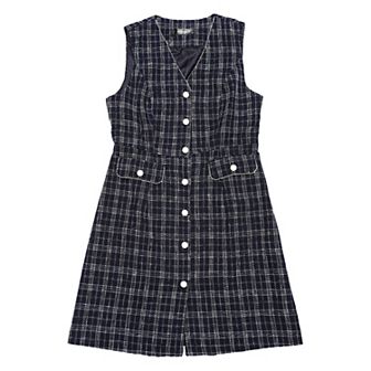 Women's Plaid Tweed V Neck Sleeveless Single Breasted Pockets Dress