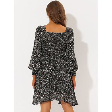 Embroidered Lantern Sleeve Smock Dress main image 1