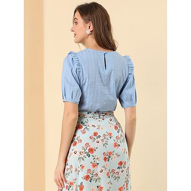 Women's Cotton Summer Ruffle Blouse Frilled Round Neck Short Sleeve Blouse Top