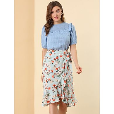 Women's Cotton Summer Ruffle Blouse Frilled Round Neck Short Sleeve Blouse Top