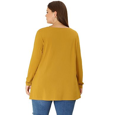 Women's Plus Size Casual Knit Solid Basic Split Side Top