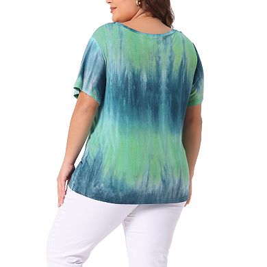 Women's Plus T-shirts Round Neck Multi Color Dye Casual Tops