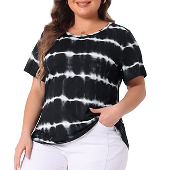 Women's Plus T-shirts Round Neck Multi Color Dye Casual Tops