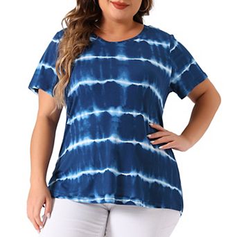 Women's Plus T-shirts Round Neck Multi Color Dye Casual Tops