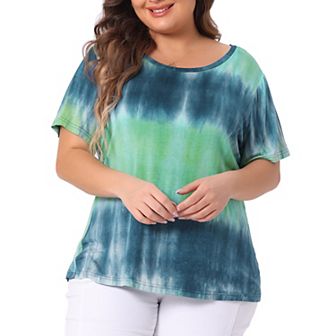 Women's Plus T-shirts Round Neck Multi Color Dye Casual Tops
