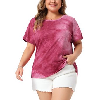 Women's Plus T-Shirts Round Neck Multi Color Dye Casual Tops