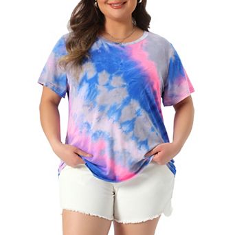 Women's Plus T-Shirts Round Neck Multi Color Dye Casual Tops
