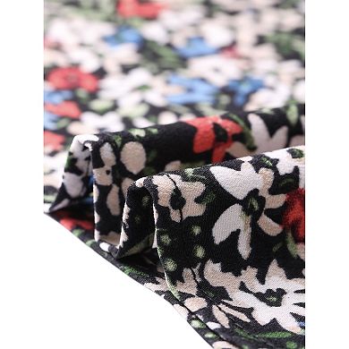 Women's Floral Tie V Neck Blouse Chiffon Ruffle Trumpet Top