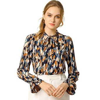 Women's Floral Tie V Neck Blouse Chiffon Ruffle Trumpet Top