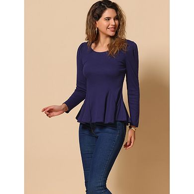 Women's Long Sleeves Scoop Neck Casual Peplum Shirt Tops