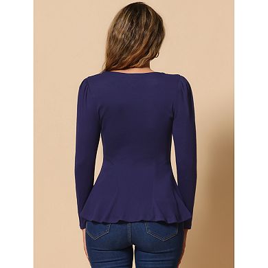 Women's Long Sleeves Scoop Neck Casual Peplum Shirt Tops