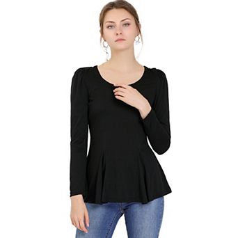 Women's Long Sleeves Scoop Neck Casual Peplum Shirt Tops