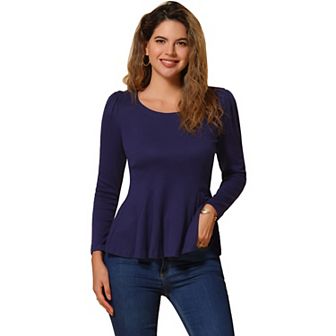 Women's Long Sleeves Scoop Neck Casual Peplum Shirt Tops