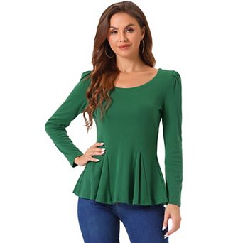 Women's Long Sleeves Scoop Neck Casual Peplum Shirt Tops