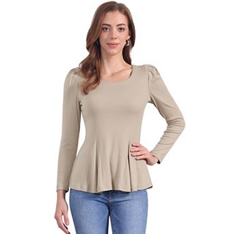 Women's Long Sleeves Scoop Neck Casual Peplum Shirt Tops