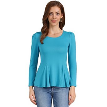 Women's Long Sleeves Scoop Neck Casual Peplum Shirt Tops
