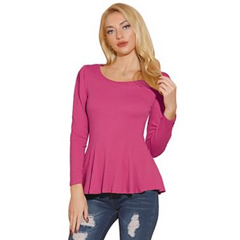 Women's Long Sleeves Scoop Neck Casual Peplum Shirt Tops