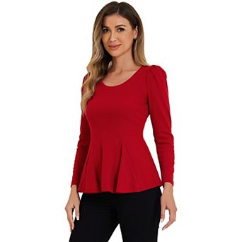 Women's Long Sleeves Scoop Neck Casual Peplum Shirt Tops