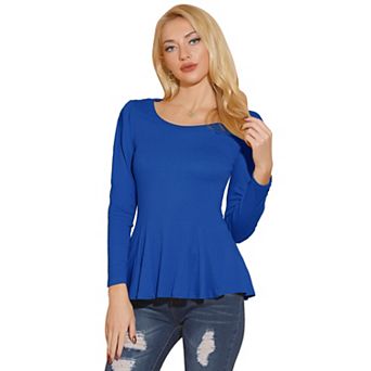 Women's Long Sleeves Scoop Neck Casual Peplum Shirt Tops