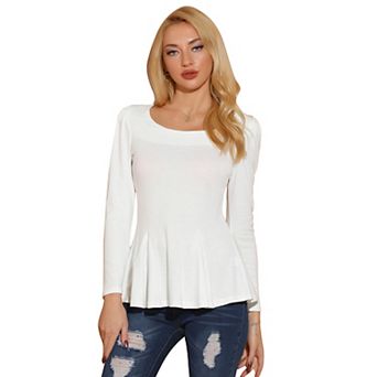 Women's Long Sleeves Scoop Neck Casual Peplum Shirt Tops