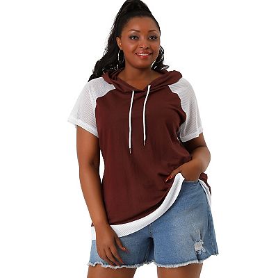 Agnes Orinda Women s Plus Size Raglan Short Sleeve Drawstring Hoodie