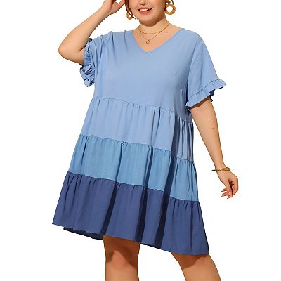 blue plus size mini dress Whispering Muse Floral Mini Dress In Ocean Blue Curves 3XL / ocean-blue