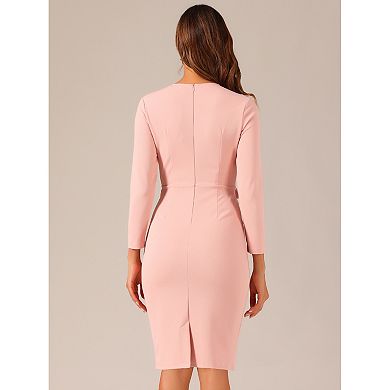 Women's Bodycon Pencil Dress Round Neck 3/4 Sleeve Peplum Wear to Work Office Sheath Dress