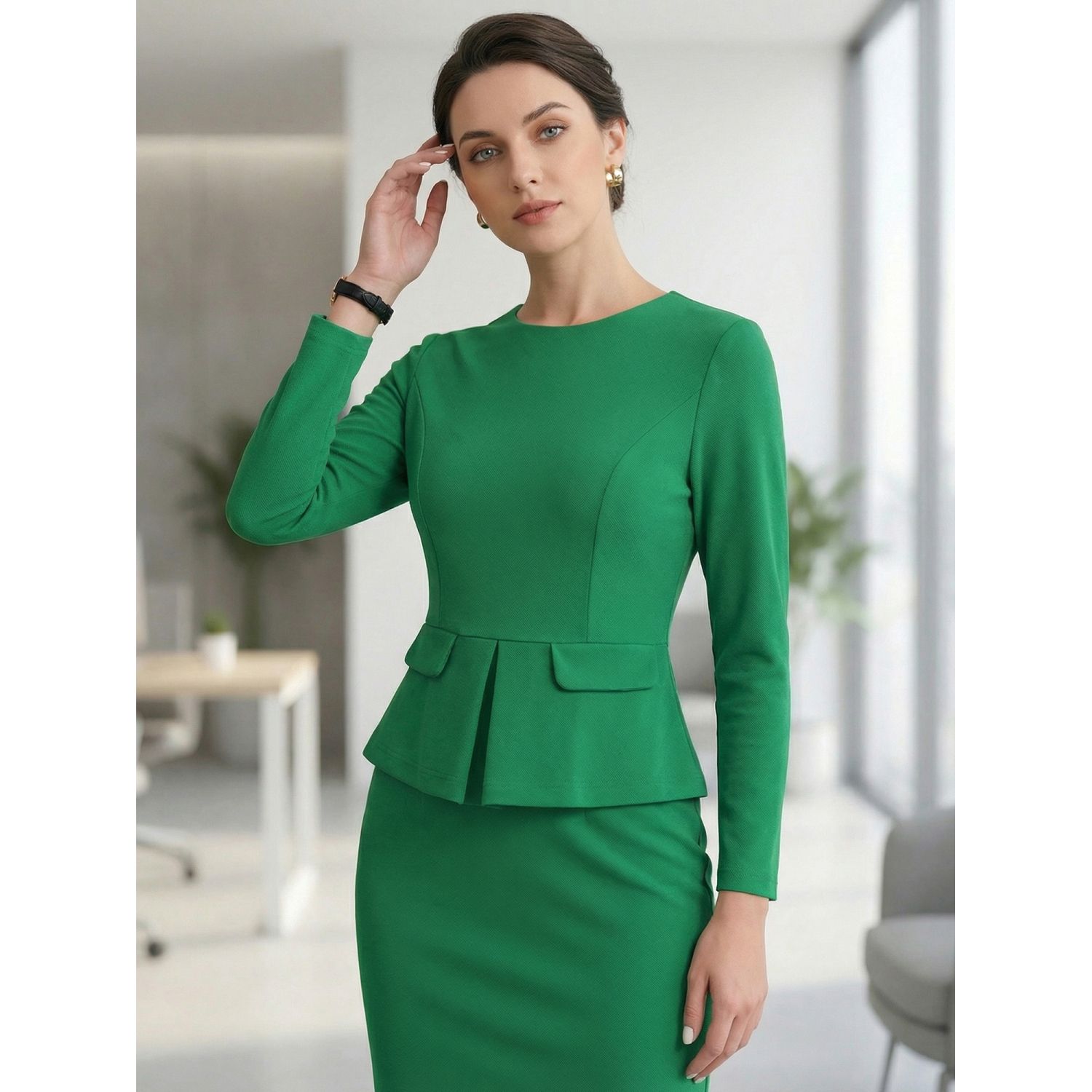 Women's Bodycon Pencil Dress Round Neck 3/4 Sleeve Peplum Wear to Work  Office Sheath Dress