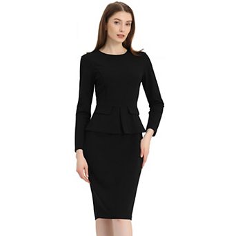 Women's Bodycon Pencil Dress Round Neck 3/4 Sleeve Peplum Wear to Work Office Sheath Dress