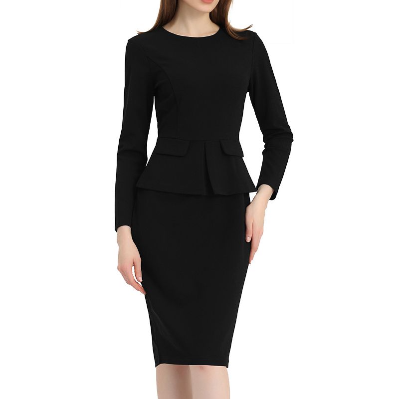 high waisted pencil dress Allegra K Bodycon Round Neck Bracelet Sleeve Peplum Office Sheath Dress, Black / M formal pencil dress