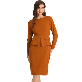 Women's Bodycon Pencil Dress Round Neck 3/4 Sleeve Peplum Wear to Work Office Sheath Dress