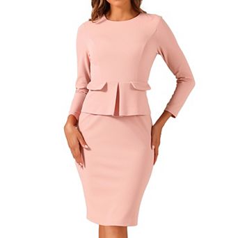 Women's Bodycon Pencil Dress Round Neck 3/4 Sleeve Peplum Wear to Work Office Sheath Dress