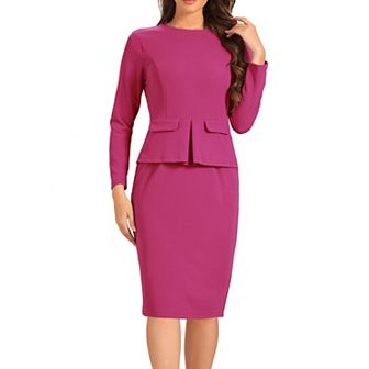 Women's Bodycon Pencil Dress Round Neck 3/4 Sleeve Peplum Wear to Work Office Sheath Dress