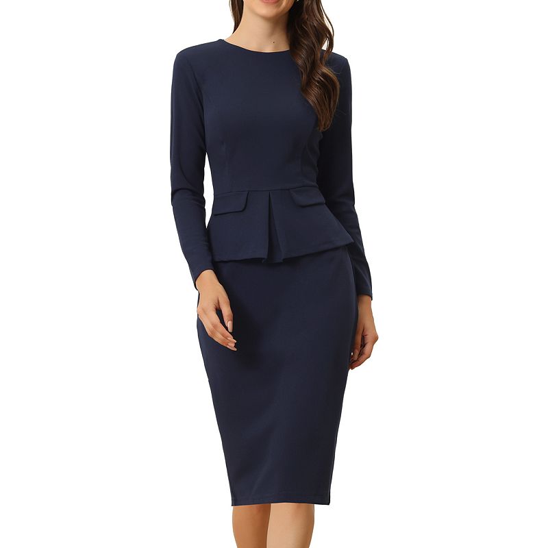 pencil bodycon dress Allegra K Round Neck Bracelet Sleeve Peplum Office Sheath Dress, Navy Blue / M 57 Bust Children's Shoes for Kids ASOS DESIGN satin halter Size:16.5 34-35