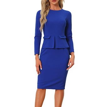 Women's Bodycon Pencil Dress Round Neck 3/4 Sleeve Peplum Wear to Work Office Sheath Dress