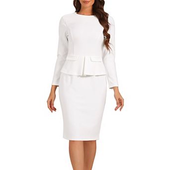 Women's Bodycon Pencil Dress Round Neck 3/4 Sleeve Peplum Wear to Work Office Sheath Dress