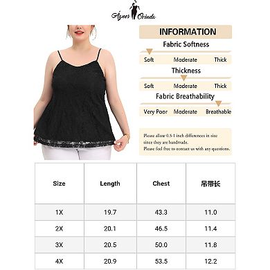 Women's Plus Cami Lace Adjustable Strap Elegant Sleeveless Camisole
