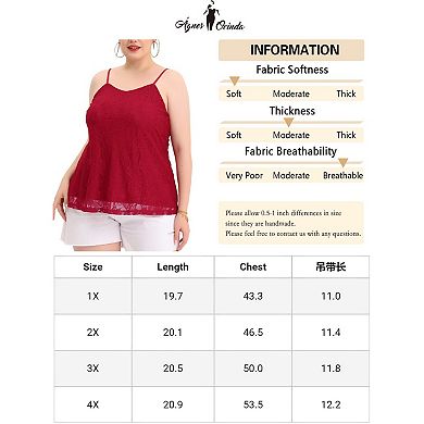 Women's Plus Cami Lace Adjustable Strap Elegant Sleeveless Camisole