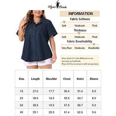 Plus Size Denim Shirt Women Jean Western Shirts Short Sleeve Button Down Tops