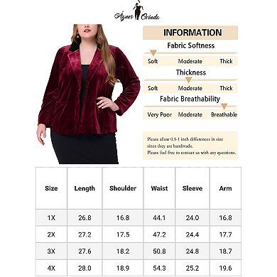 Women's Plus Size Fashion Jacket Formal Work Velvet Workwear Blazer