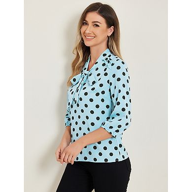 Women's Printed Ruffle Shoulder Elastic Cuff Bow Tie Neck Blouse