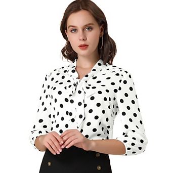 Women's Printed Ruffle Shoulder Elastic Cuff Bow Tie Neck Blouse