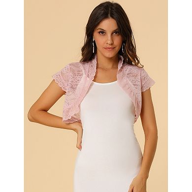 Women's Elegant Short Sleeve Sheer Floral Lace Shrug Top